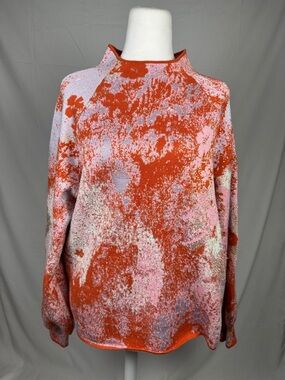 Anthropologie Abstract Coral and Pink Cowlneck Sweater